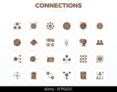 Ultimative Sammlung von 24 Vektorsymbolen, die Verbindungen in SolidFill-Ästhetik darstellen, optimiert mit einer perfekten Auflösung von 128x128 PIXELN für maximale im Stock Vektor