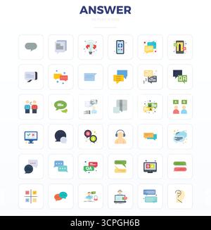 Erstklassige Sammlung von 36 minimalen flachen Vektorsymbolen für Antwort, akribisch in einer perfekten Auflösung von 128x128 PIXELN für überragende visuelle Wirkung. Stock Vektor