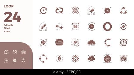 Ausgeklügeltes Paket mit 24 Glyph-gefüllten Vektorsymbolen für Loop, entwickelt mit 128x128 PIXELN perfekte Klarheit für professionelle Anwendungen. Stock Vektor