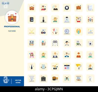 Innovatives Paket mit 42 Vektorsymbolen rund um Professional mit flachem Design im perfekten Format mit 128x128 PIXELN für moderne digitale Lösungen. Stock Vektor