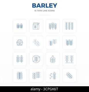 Meisterhaft erstellte 16 Vektorsymbole, die Barley im Thin Outline-Design darstellen, mit einer perfekten Auflösung von 128x128 PIXELN für außergewöhnliche visuelle Qualität Stock Vektor