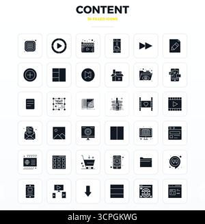 Strategisches Paket mit 36 Vektorsymbolen, die Inhalte im SolidFill-Format darstellen, optimiert mit 128x128 PIXELN perfekte Qualität für professionelle Zwecke Stock Vektor