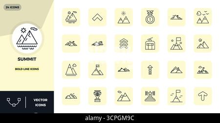 Wunderschön gerenderte 24 PIXEL PIXEL Perfect Vektorsymbole für Summit, erstellt mit einer Auflösung von 128x128 für beeindruckende visuelle Konsistenz über die gesamte Plattform hinweg Stock Vektor