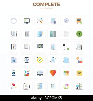 Intelligent gestaltete 36 PIXEL perfekte Vektorsymbole, inspiriert von Complete, erstellt im Minimal Flat Format bei 128x128 für intelligentes und effizientes Design Stock Vektor
