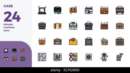 Sammlung von 24 perfekt-Vektorsymbolen für Duotone-PIXEL im Format 128x128 für Klarheit und Vielseitigkeit. Stock Vektor