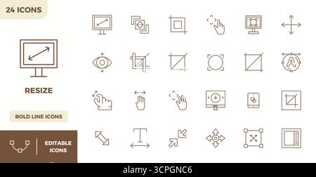 Kunstvoll gestaltete 24 Heavy Line PIXEL Perfect Vektorsymbole für Größe ändern, im Format 128x128 für konsistente visuelle Exzellenz. Stock Vektor