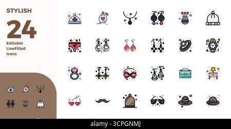 Hochleistungsfähige Sammlung von 24 Duotone-Vektorsymbolen für stilvolles Design, entwickelt mit einer perfekten Auflösung von 128x128 PIXELN für ein optimales Design der Benutzeroberfläche Stock Vektor