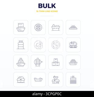 Verwandeln Sie Ihre Designs mit 16 dünnen Konturvektorsymbolen rund um Bulk, die in einer perfekten Auflösung von 128x128 PIXELN für maximale Klarheit entwickelt wurden. Stock Vektor