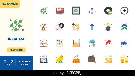 Verwandeln Sie Ihre Designs mit 24 flachen Vektorsymbolen, die sich um die Erhöhung drehen, in einer perfekten Auflösung von 128x128 PIXELN für maximale Klarheit. Stock Vektor