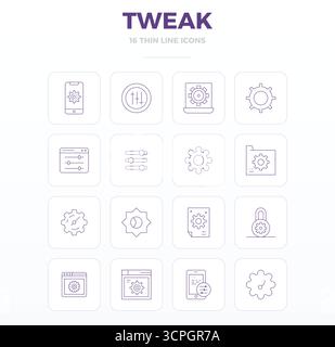 Die ultimative Sammlung von 16 Vektorsymbolen, die eine schwache Ästhetik in dünner Kontur darstellen, optimiert mit einer perfekten Auflösung von 128x128 PIXELN für maximalen impac Stock Vektor
