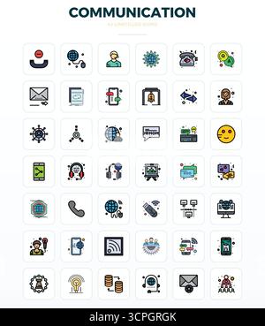 Umfassendes Toolkit mit 42 Vektorsymbolen rund um Kommunikation, entwickelt in LineFill mit 128 x 128 PIXELN perfekter Präzision für vielseitiges Design Stock Vektor