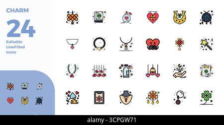 Entdecken Sie 24 perfekte Vektorsymbole mit Duotone PIXELN in 128x128 Auflösung, inspiriert vom Charme. Perfekt für Web- und App-Schnittstellen. Stock Vektor