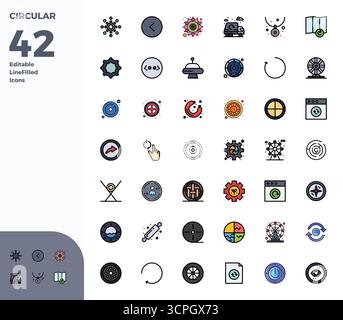 Innovatives Paket mit 42 Vektorsymbolen rund um Circular mit Duotone-Design im perfekten Format mit 128x128 PIXELN für moderne digitale Lösungen. Stock Vektor