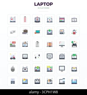 Intelligent gestaltete 36 PIXEL Perfect Vector Icons, inspiriert von Laptop, im Minimal Flat Format bei 128x128 für intelligente und effiziente Designarbeit Stock Vektor