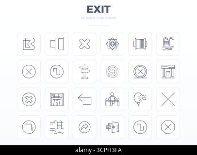 Intelligent gestaltete 24 PIXEL Perfect Vektorsymbole, inspiriert von Exit, im starken Outline-Format bei 128x128 für intelligente und effiziente Designarbeit Stock Vektor