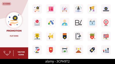 Hochmodernes Paket mit 24 PIXELN Perfect Vector Icons, inspiriert von Promotion, im Flat-Format mit 128x128 für die Benutzeroberfläche der nächsten Generation Stock Vektor