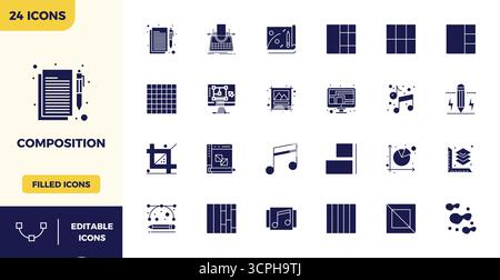 Entdecken Sie die perfekten Vektorsymbole mit 24 PIXELN in einer Auflösung von 128x128, inspiriert von der Komposition. Perfekt für Web- und App-Schnittstellen. Stock Vektor