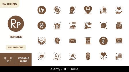 Zukunftsweisendes Paket mit 24 Vektorsymbolen rund um das Thema Tender, mit vollkommenem Design mit 128x128 PIXELN perfekter Klarheit für innovative Benutzeroberflächen. Stock Vektor
