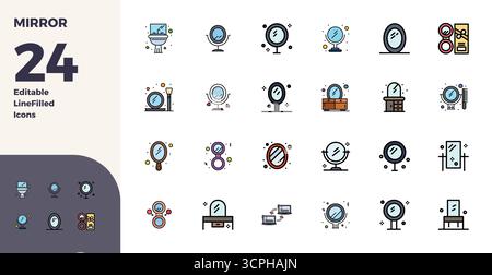 Unverkennbare 24 PIXEL Perfect Vektor-Ikonen, inspiriert von Mirror, im Duotone-Format in 128x128 für unvergessliche Markenerlebnisse. Stock Vektor