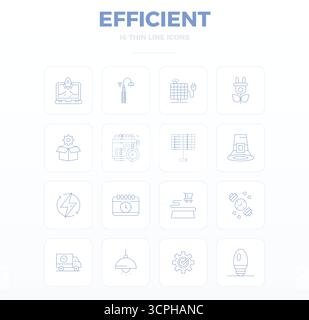 Ausgeklügeltes Paket aus 16 dünnen Konturvektorsymbolen für effiziente, mit 128x128 PIXELN perfekte Klarheit für professionelle Anwendungen. Stock Vektor