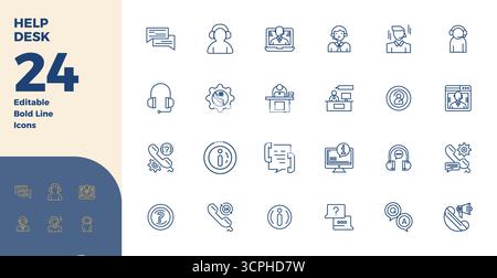 Perfekt ausbalancierte 24 PIXEL PIXEL perfekte Vektorsymbole für Help Desk, Größe 128x128 für harmonische Integration in digitale Designprojekte. Stock Vektor