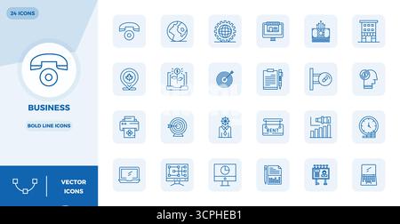 Wunderschön gerenderte 24 PIXEL PIXEL PIXEL Perfect Vector Icons for Business, erstellt mit einer Auflösung von 128x128 für beeindruckende visuelle Konsistenz auf allen Plattformen Stock Vektor