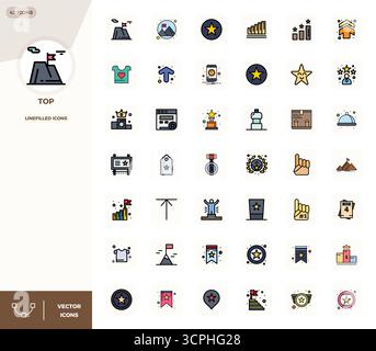 Entdecken Sie die perfekten Vektorsymbole mit 42 LineFilled PIXEL in einer Auflösung von 128x128, inspiriert von Top. Perfekt für Web- und App-Schnittstellen. Stock Vektor