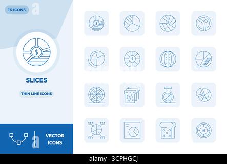 Innovatives Paket mit 16 Vektorsymbolen rund um Schichten, das Thin Line Design im perfekten Format mit 128x128 PIXELN für moderne digitale Lösungen präsentiert. Stock Vektor