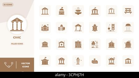 Unverkennbare 24 PIXEL Perfect Vektor-Ikonen, inspiriert vom Civic, im gefüllten Format in 128x128 für unvergessliche Markenerlebnisse. Stock Vektor