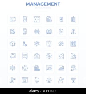 Ein dynamischer Satz von 36 Vektorsymbolen in starker Kontur, speziell für Management mit 128x128 PIXELN, perfekt für digitale Produkte geeignet. Stock Vektor