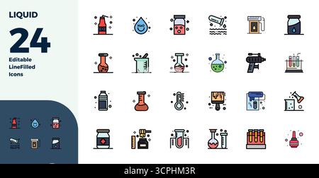 Diese Kollektion bietet 24 perfekt-Vektorsymbole mit Duotone PIXELN, die speziell auf das Thema Liquid abgestimmt sind und im Format 128x128 für digitales Design optimiert sind. Stock Vektor