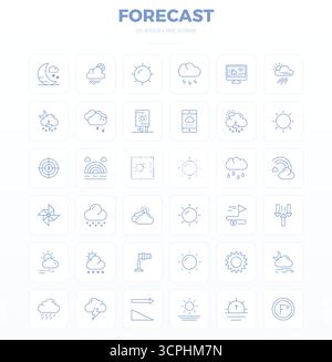 Professionell gestaltete 36-Vektorsymbole in starker Kontur, die das Wesen der Prognose mit 128 x 128 PIXELN perfekt für UI-Design einfangen. Stock Vektor