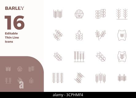 Perfekt ausbalancierte 16 dünne PIXEL perfekte Vektorsymbole für Gerste, Größe 128x128 für harmonische Integration in digitale Designprojekte. Stock Vektor