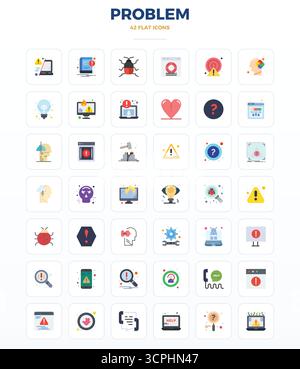 Revolutionärer Satz von 42 PIXEL Perfect Vektor-Symbolen, inspiriert vom Problem, im Minimal Flat-Format mit 128x128 Auflösung für modernes Design. Stock Vektor