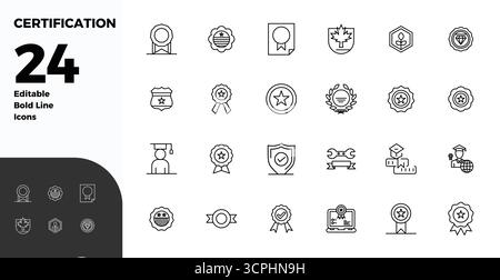 Perfekt ausbalancierte 24 PIXEL PIXEL perfekte Vektorsymbole für die Zertifizierung, Größe 128x128 für harmonische Integration in digitale Designprojekte. Stock Vektor
