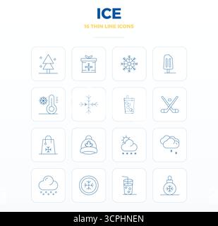 Entdecken Sie 16 PIXEL Perfect Vektorsymbole mit dünner Kontur in 128x128 Auflösung, inspiriert von Ice. Perfekt für Web- und App-Schnittstellen. Stock Vektor