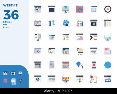 Sorgfältig gefertigte 36 flache Vektorsymbole für Websites, in perfekter Qualität mit 128x128 PIXELN für kompromisslose Designstandards. Stock Vektor