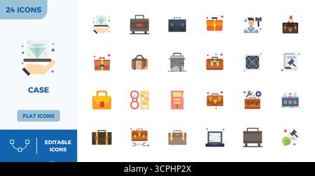 Entdecken Sie 24 Flat Color PIXEL Perfect Vektorsymbole in 128x128 Auflösung, inspiriert vom Gehäuse. Perfekt für Web- und App-Schnittstellen. Stock Vektor