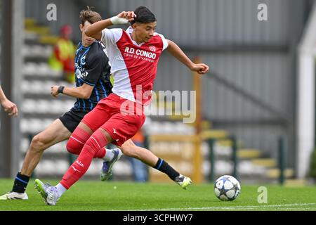 Roeselare, Belgien. September 2025. Nahel Haddani (9) aus Monaco, das während des Spiels der UEFA Youth League in der Saison 2025–2026 zwischen Club Brugge KV und AS Monaco am 18. September 2025 in Roeselare, Belgien, gezeigt wurde. (Foto: David Catry/sportpix) Credit: Sportpix/Alamy Live News Stockfoto