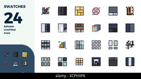 Handgefertigte Kollektion mit 24 Duotone-Vektorsymbolen für Farbfelder, optimiert in einer perfekten Auflösung von 128x128 PIXELN für erstklassige digitale Erlebnisse. Stock Vektor