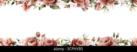 Rosen mit weißen Blüten und Blättern. Staubige rosa Garten viktorianische Aquarell Hand bemalt florale isolierte Illustration für Hochzeit Design templat Stockfoto