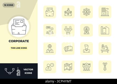 Leistungsstarke Sammlung von 16 Thin Line Vektor-Symbolen für Unternehmen, entwickelt mit einer perfekten Auflösung von 128x128 PIXELN für optimale Benutzeroberfläche DE Stock Vektor