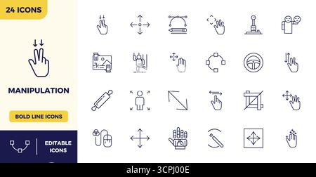 Umfassendes Paket mit 24 Vektorsymbolen in Heavy Line-Design für Manipulationen, in gestochen scharfer Qualität mit 128x128 PIXELN. Stock Vektor