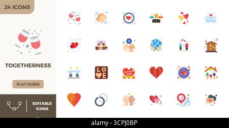 Sorgfältig zusammengestellte 24 Flat Color Vektor-Symbole für die Zusammengehörigkeit, mit einer perfekten Auflösung von 128x128 PIXELN für konsistente Markendarstellung und Benutzer Stock Vektor