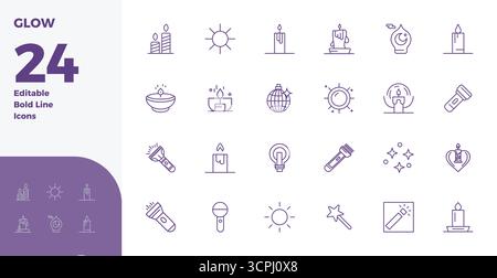 Perfekt ausbalancierte 24 PIXEL PIXEL perfekte Vektorsymbole für Glow, Größe 128x128 für harmonische Integration in digitale Designprojekte. Stock Vektor