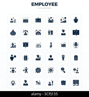 Erstklassige Sammlung von 36 SolidFill Vektorsymbolen für Mitarbeiter, akribisch gefertigt in einer perfekten Auflösung von 128x128 PIXELN für überragende visuelle Wirkung. Stock Vektor