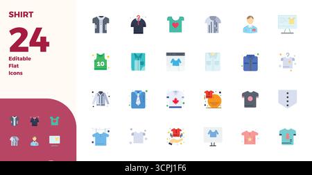 Entsperren Sie 24 Flat PIXEL Perfect Vector Icons, inspiriert von Shirt, optimiert im Format 128x128 für eine makellose Anzeige auf allen Geräten. Stock Vektor