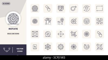 Sorgfältig zusammengestellte 24 Bold Line Vector Icons für Rotate mit einer perfekten Auflösung von 128x128 PIXELN für konsistente Markendarstellung und Benutzererfahrung Stock Vektor