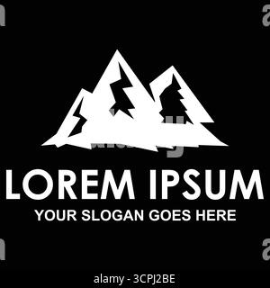 Vorlage für Camping Adventure-Logo oder Emblem. Vektor-Illustration eines Zeltes in einer Kiefernwaldlandschaft mit einer Sonne für einen Park im Freien, Reise, Stock Vektor