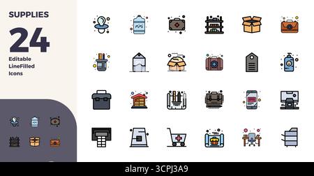 Entdecken Sie 24 perfekte Vektorsymbole mit Duotone PIXELN in einer Auflösung von 128x128, inspiriert von Zubehör. Perfekt für Web- und App-Schnittstellen. Stock Vektor